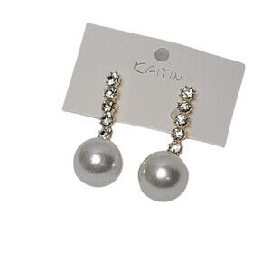NWT Rhinestone Faux Pearl Drop Down Dangle Earrings